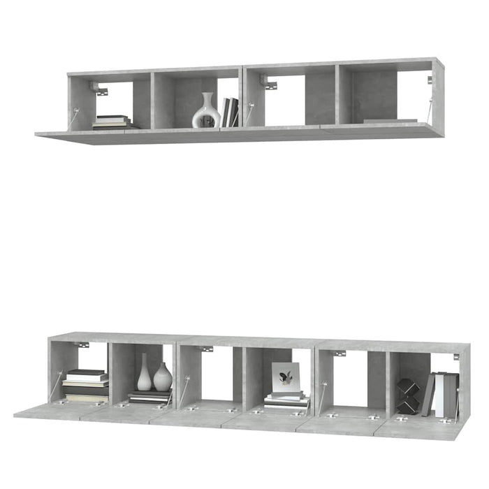 Set dulap TV, 5 piese, gri beton, lemn prelucrat WALTI