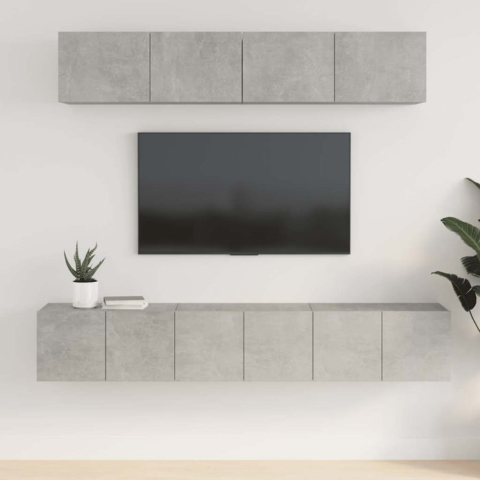 Set dulap TV, 5 piese, gri beton, lemn prelucrat WALTI