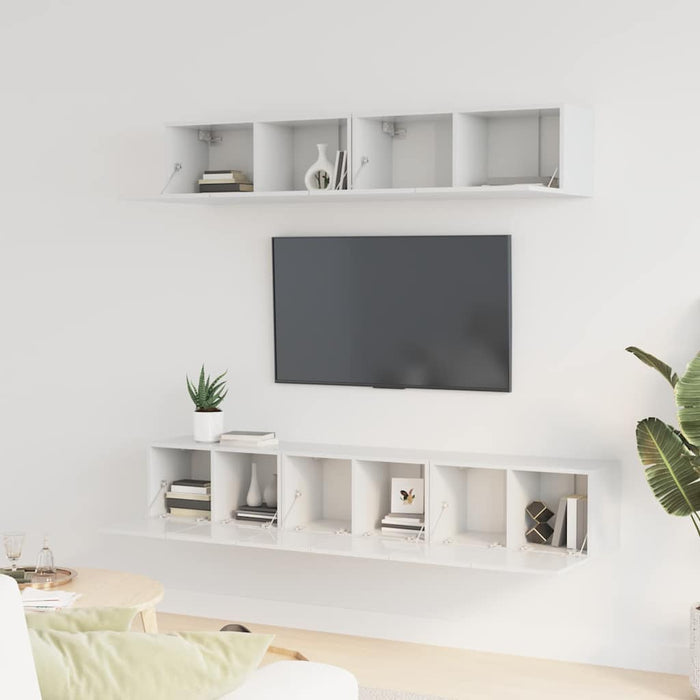 Set dulap TV, 5 piese, alb extralucios, lemn prelucrat WALTI