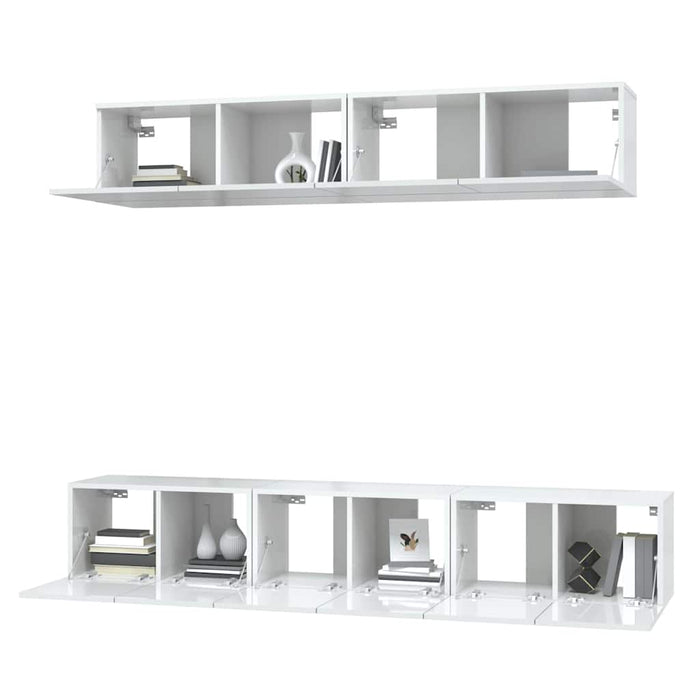 Set dulap TV, 5 piese, alb extralucios, lemn prelucrat WALTI