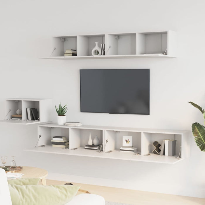 Set dulap TV, 5 piese, alb, lemn prelucrat WALTI