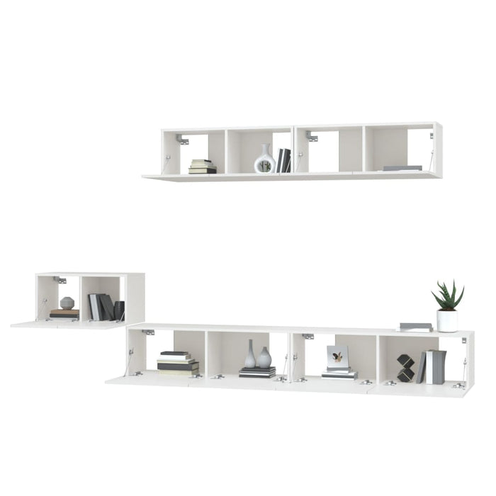 Set dulap TV, 5 piese, alb, lemn prelucrat WALTI