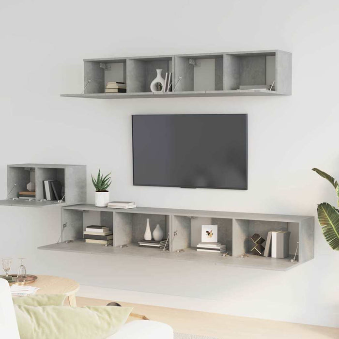 Set dulap TV, 5 piese, gri beton, lemn prelucrat WALTI