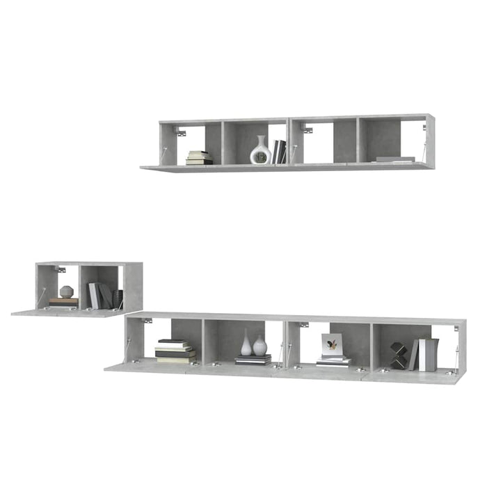 Set dulap TV, 5 piese, gri beton, lemn prelucrat WALTI