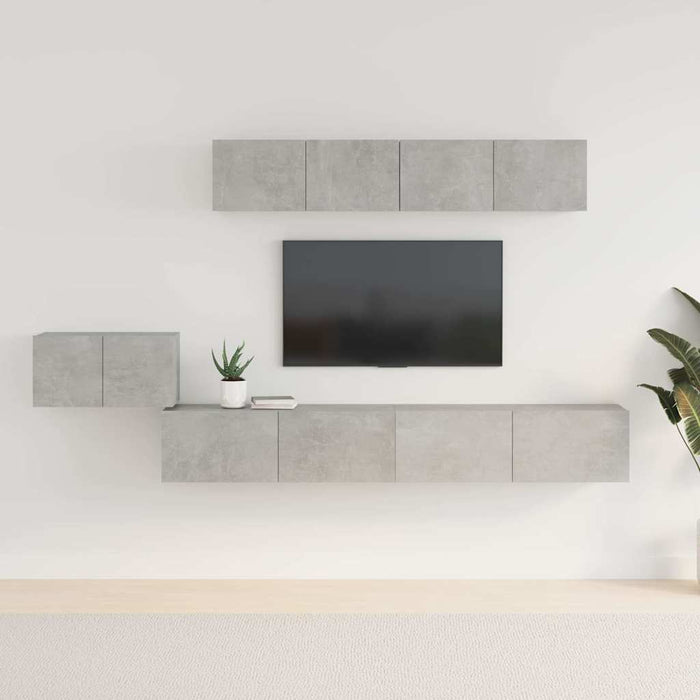 Set dulap TV, 5 piese, gri beton, lemn prelucrat WALTI