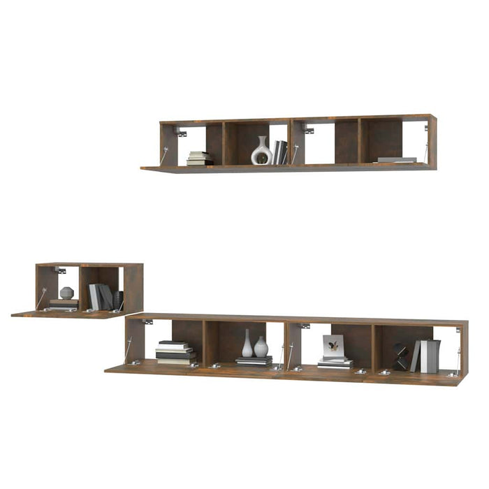 Set dulapuri TV, 5 piese, stejar fumuriu, lemn prelucrat WALTI