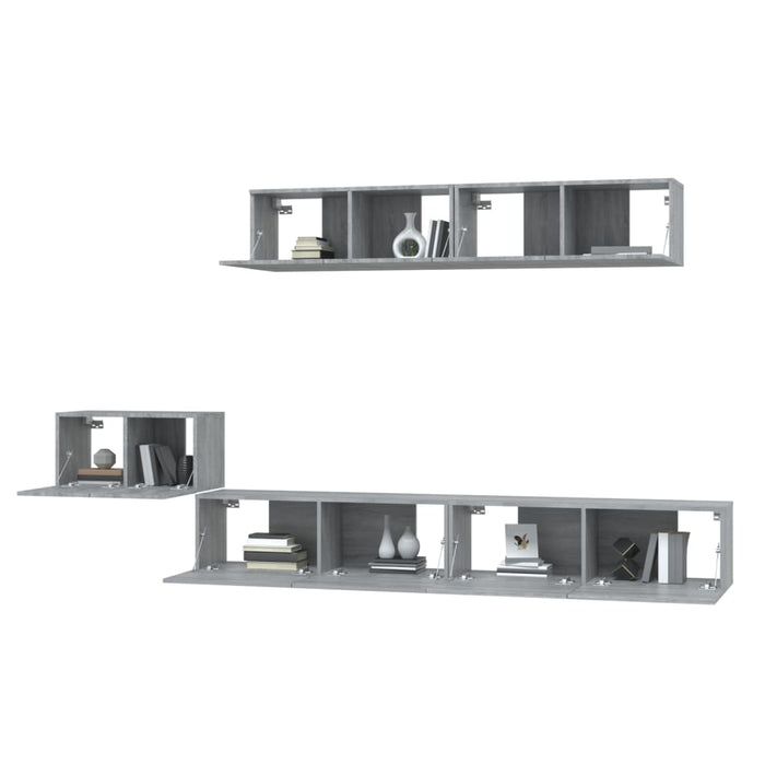 Set dulapuri TV, 5 piese, gri sonoma, lemn prelucrat - WALTI WALTI