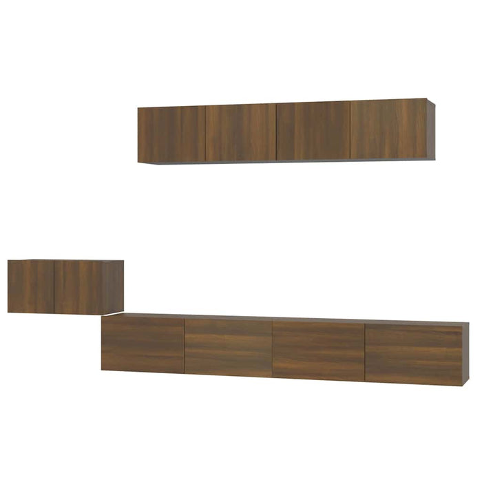 Set dulapuri TV, 5 piese, stejar maro, lemn prelucrat WALTI