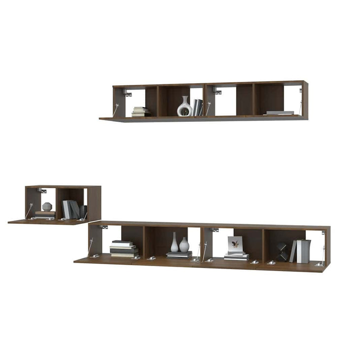 Set dulapuri TV, 5 piese, stejar maro, lemn prelucrat WALTI
