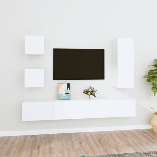 Set dulap TV, 5 piese, alb, lemn prelucrat - WALTI WALTI