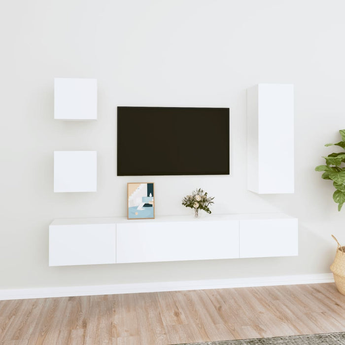 Set dulap TV, 5 piese, alb, lemn prelucrat - WALTI WALTI