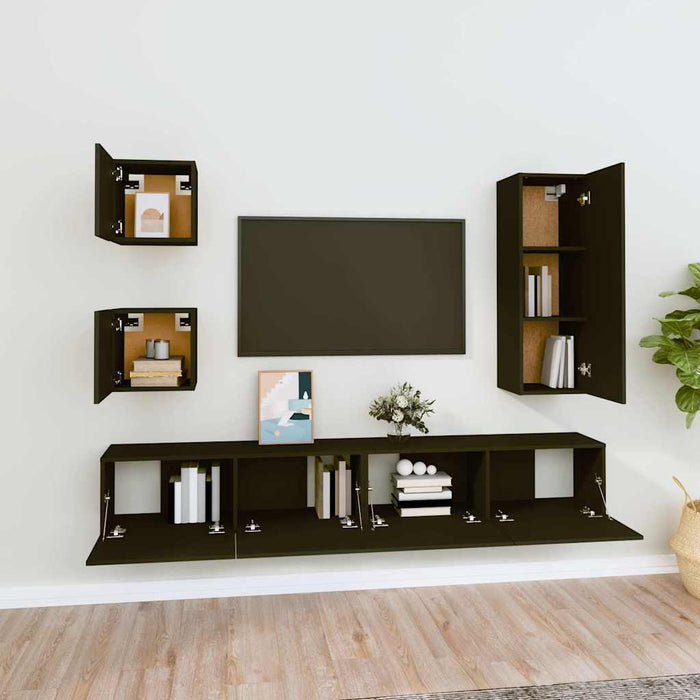 Set dulap TV, 5 piese, negru, lemn prelucrat WALTI
