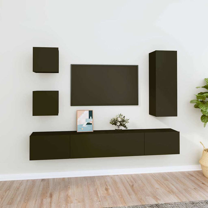Set dulap TV, 5 piese, negru, lemn prelucrat WALTI