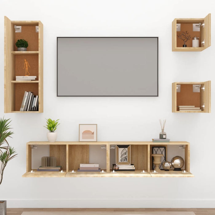 Set dulap TV, 5 piese, stejar sonoma, lemn prelucrat - WALTI WALTI