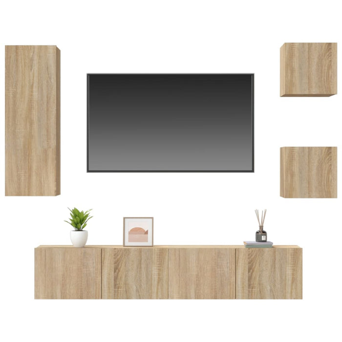 Set dulap TV, 5 piese, stejar sonoma, lemn prelucrat - WALTI WALTI