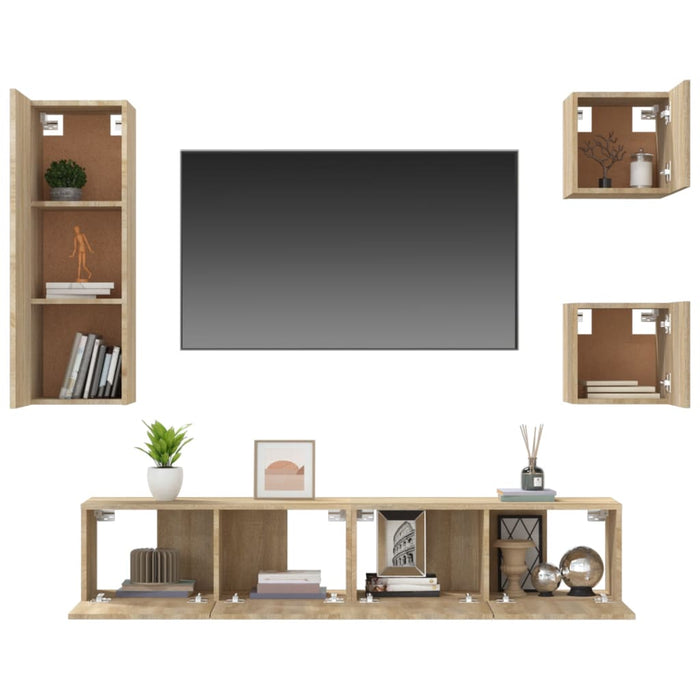 Set dulap TV, 5 piese, stejar sonoma, lemn prelucrat - WALTI WALTI