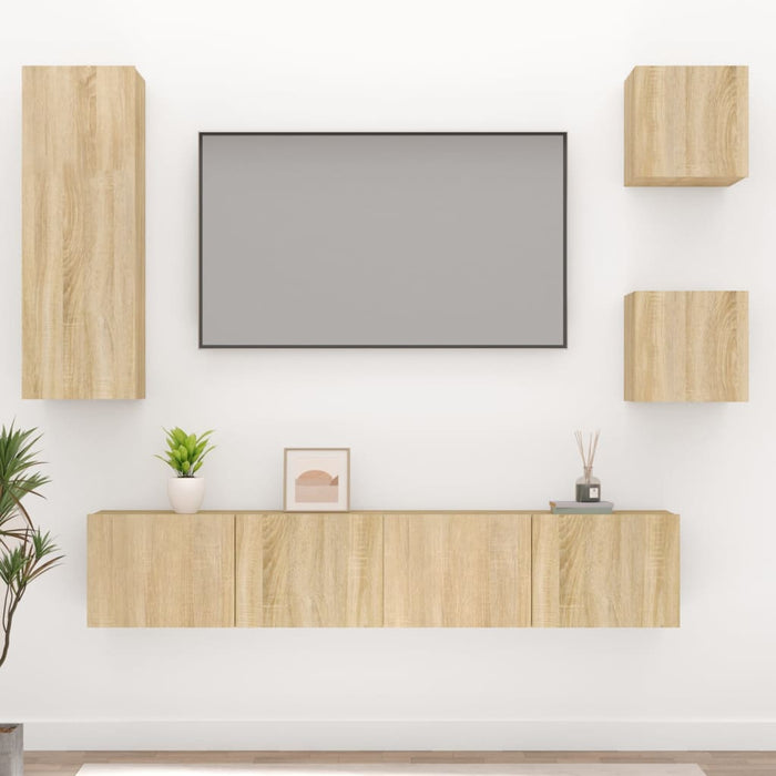 Set dulap TV, 5 piese, stejar sonoma, lemn prelucrat - WALTI WALTI