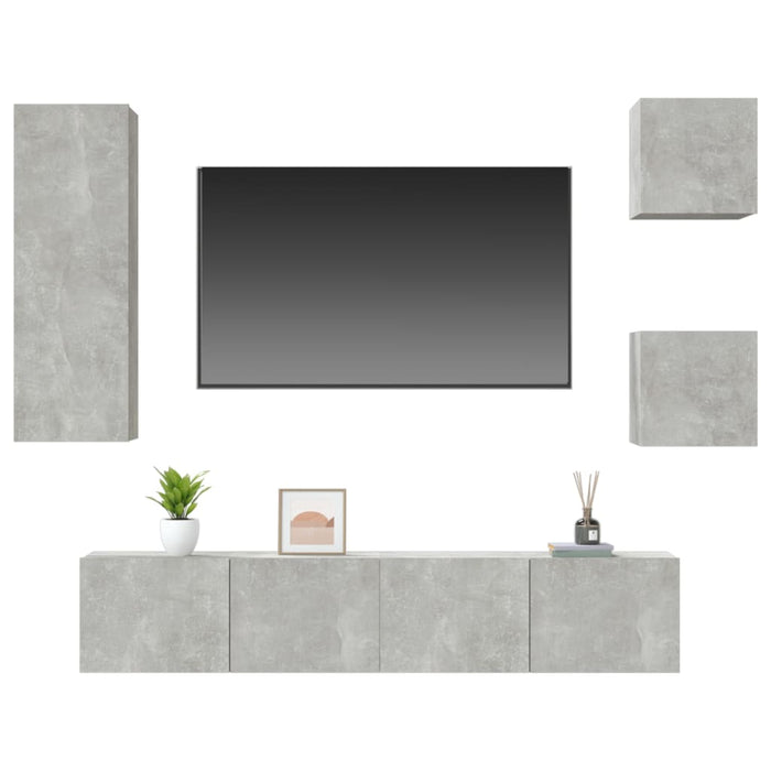 Set dulap TV, 5 piese, gri beton, lemn prelucrat - WALTI WALTI