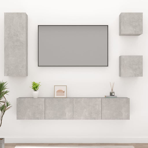 Set dulap TV, 5 piese, gri beton, lemn prelucrat - WALTI WALTI