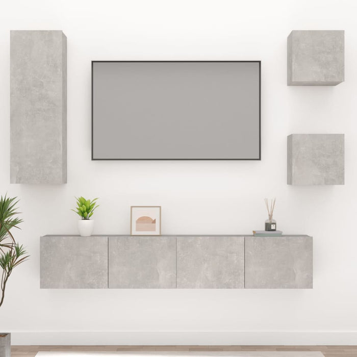 Set dulap TV, 5 piese, gri beton, lemn prelucrat - WALTI WALTI