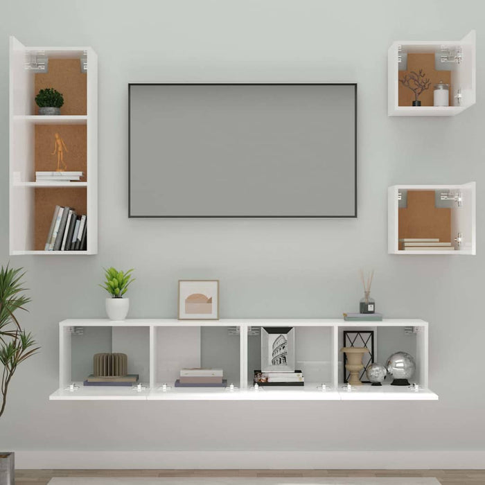 Set dulap TV, 5 piese, alb extralucios, lemn prelucrat WALTI