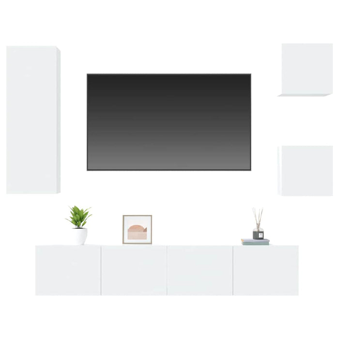 Set dulap TV, 5 piese, alb extralucios, lemn prelucrat WALTI