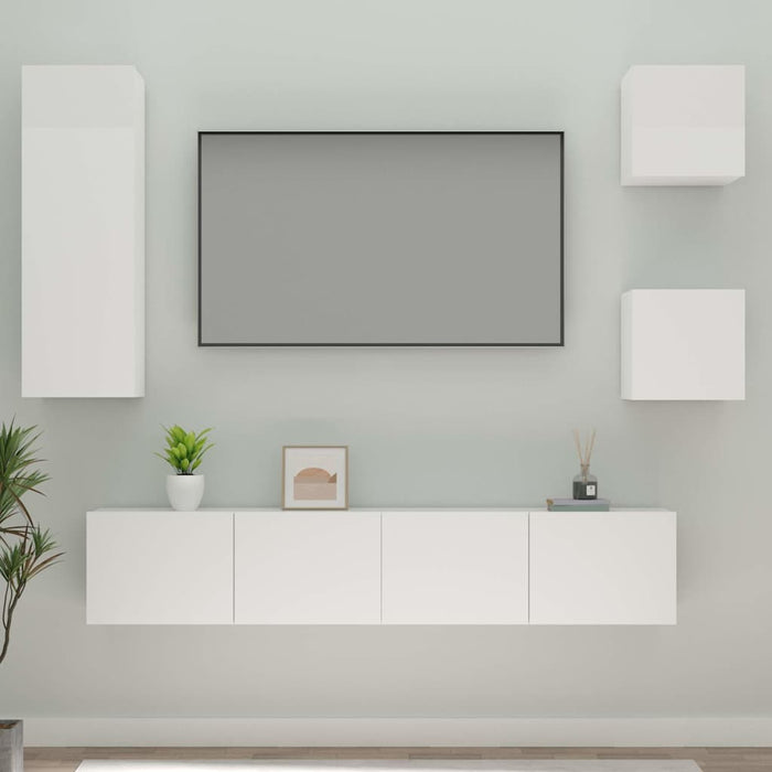 Set dulap TV, 5 piese, alb extralucios, lemn prelucrat WALTI