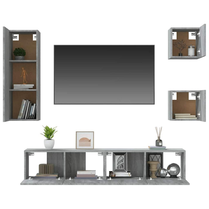 Set dulapuri TV, 5 piese, gri sonoma, lemn prelucrat WALTI
