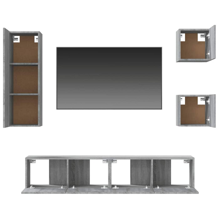 Set dulapuri TV, 5 piese, gri sonoma, lemn prelucrat WALTI