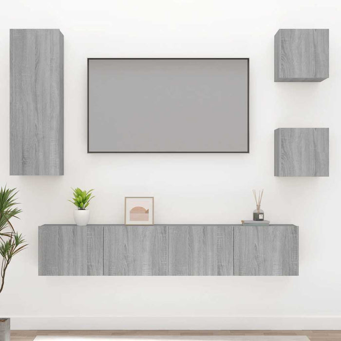 Set dulapuri TV, 5 piese, gri sonoma, lemn prelucrat WALTI