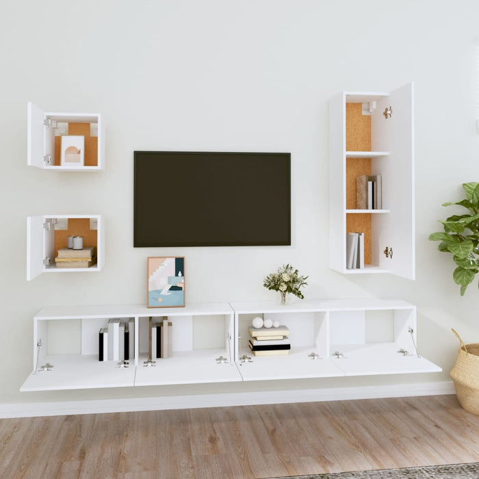Set dulap TV, 5 piese, alb, lemn prelucrat WALTI