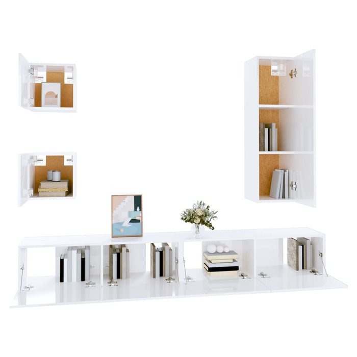 Set dulap TV, 5 piese, alb, lemn prelucrat WALTI
