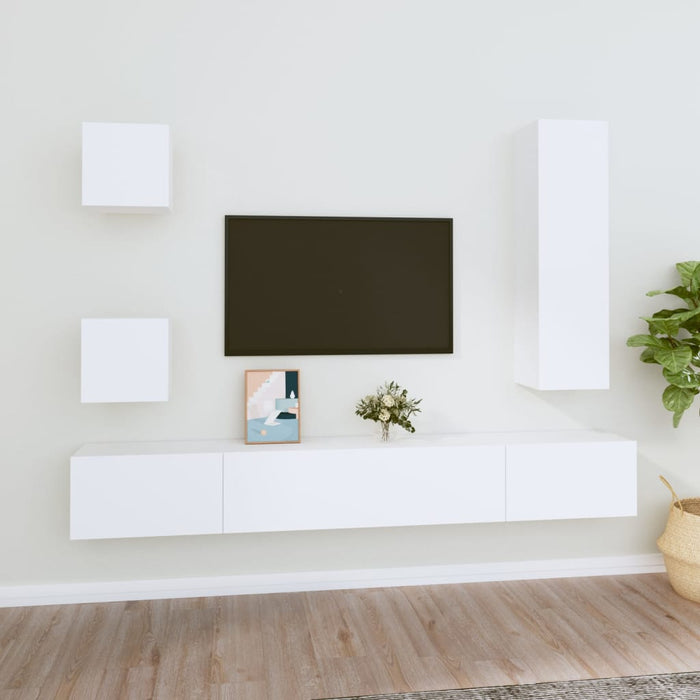 Set dulap TV, 5 piese, alb, lemn prelucrat WALTI
