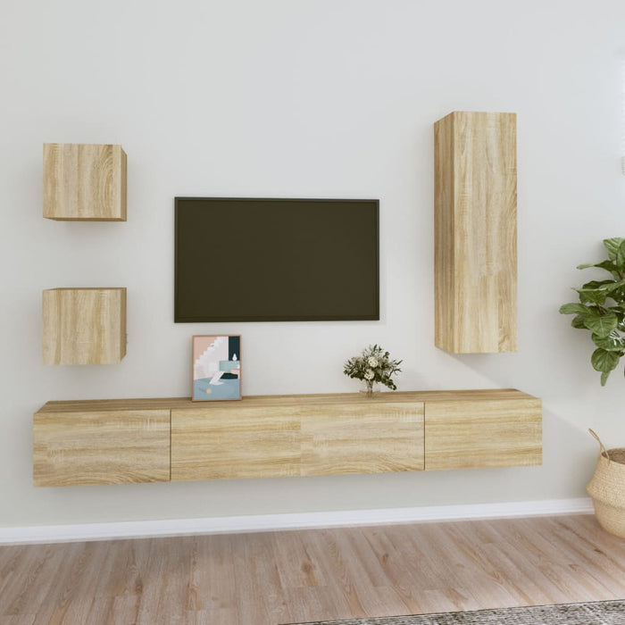 Set dulap TV, 5 piese, stejar sonoma, lemn prelucrat - WALTI WALTI