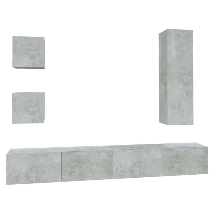 Set dulap TV, 5 piese, gri beton, lemn prelucrat - WALTI WALTI