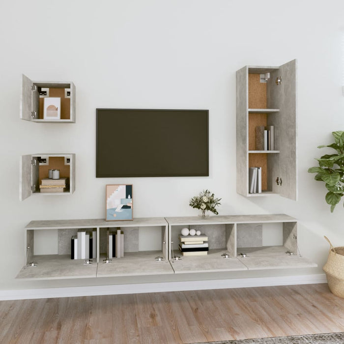 Set dulap TV, 5 piese, gri beton, lemn prelucrat - WALTI WALTI