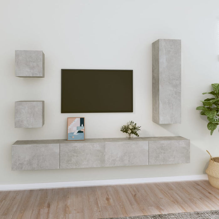 Set dulap TV, 5 piese, gri beton, lemn prelucrat - WALTI WALTI