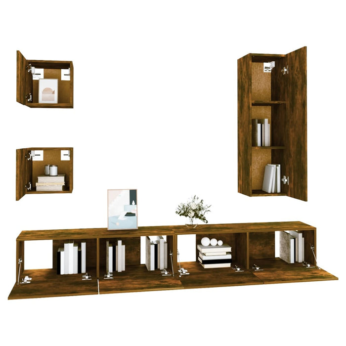 Set dulapuri TV, 5 piese, stejar fumuriu, lemn prelucrat WALTI