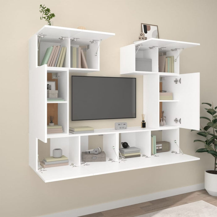 Set dulap TV, 6 piese, alb, lemn prelucrat - WALTI WALTI