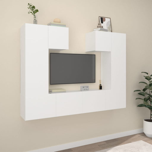 Set dulap TV, 6 piese, alb, lemn prelucrat - WALTI WALTI