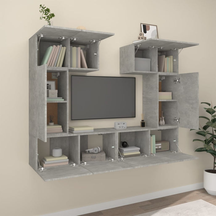 Set dulap TV, 6 piese, gri beton, lemn prelucrat - WALTI WALTI