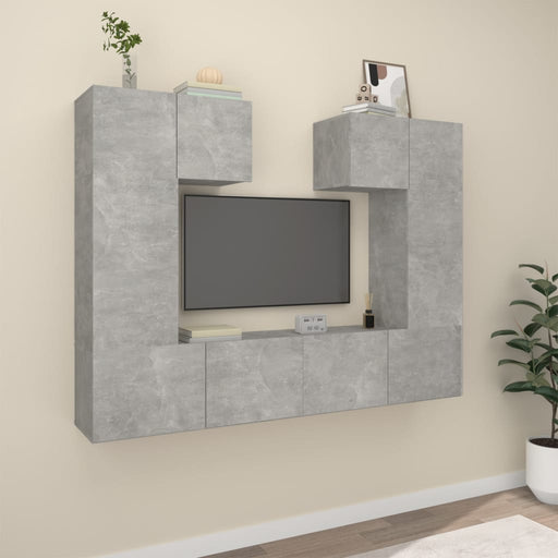 Set dulap TV, 6 piese, gri beton, lemn prelucrat - WALTI WALTI