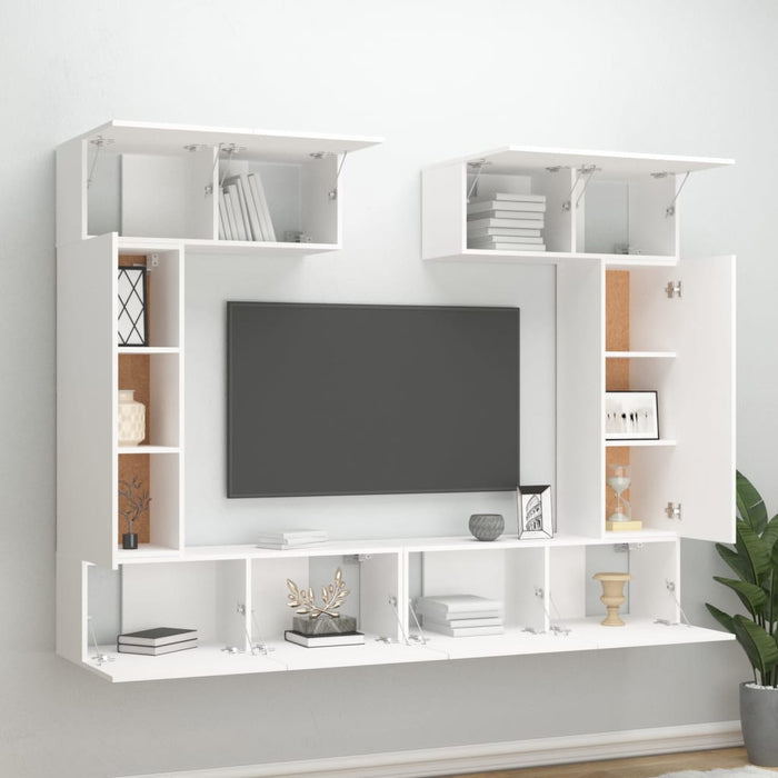 Set dulap TV, 6 piese, alb, lemn prelucrat - WALTI WALTI