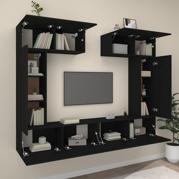 Set dulap TV, 6 piese, negru, lemn prelucrat WALTI