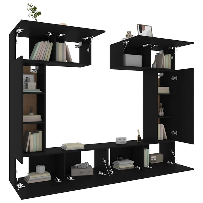 Set dulap TV, 6 piese, negru, lemn prelucrat WALTI