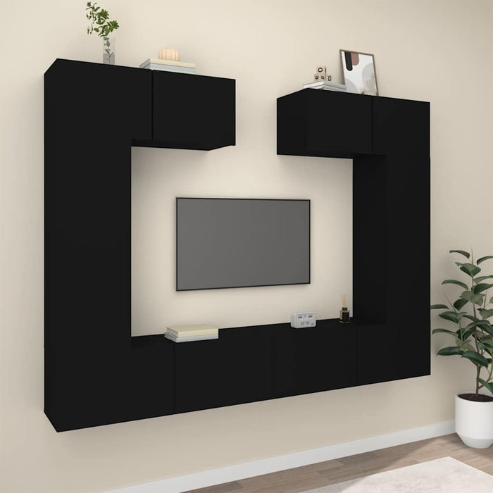 Set dulap TV, 6 piese, negru, lemn prelucrat WALTI