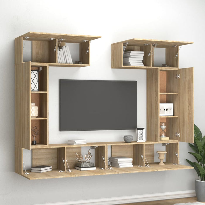 Set dulap TV, 6 piese, stejar sonoma, lemn prelucrat WALTI