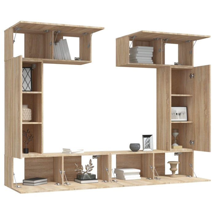 Set dulap TV, 6 piese, stejar sonoma, lemn prelucrat WALTI