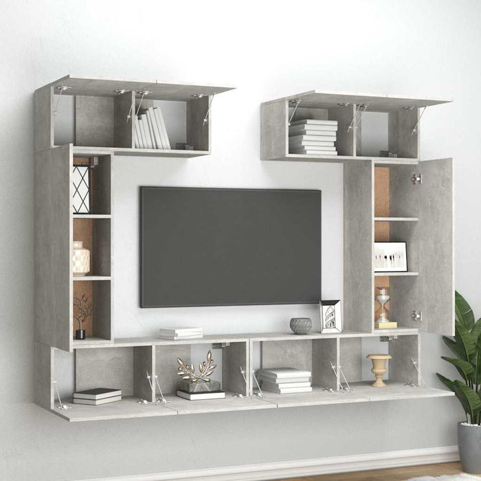 Set dulap TV, 6 piese, gri beton, lemn prelucrat WALTI
