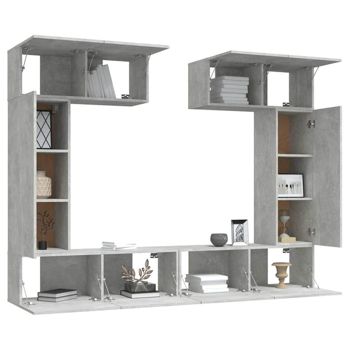 Set dulap TV, 6 piese, gri beton, lemn prelucrat WALTI